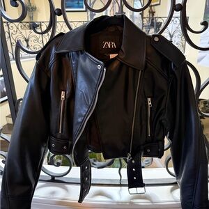 Zara Black Faux Leather Moto Jacket